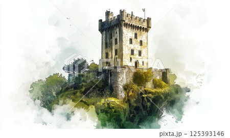 Blarney Castle. Blarney Castle hand drawn watercolor illustration Blarney Castle. Blarney Castle hand drawn watercolor illustration 125393146