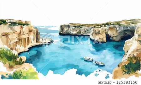 Blue Lagoon. Blue Lagoon hand drawn watercolor illustration Blue Lagoon. Blue Lagoon hand drawn watercolor illustration 125393150