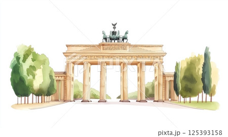 Brandenburg Gate. Brandenburg Gate hand drawn watercolor illustration 125393158