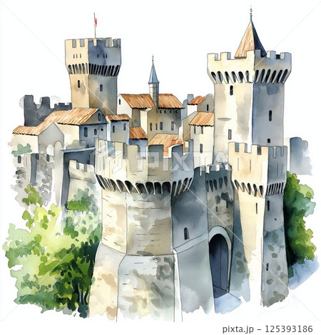 Carcassonne. Carcassonne hand drawn watercolor illustration 125393186