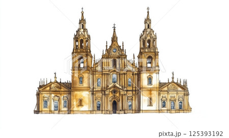 Cathedral of Santiago de Compostela. Cathedral of Santiago de Compostela hand drawn watercolor illustration Cathedral of Santiago de Compostela. Cathedral of Santiago de Compostela hand drawn watercolor illustration 125393192