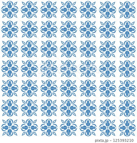 Blue Mediterranean tiles seamless pattern. Vector Sicilian summer geometric background, checkered wallpaper. 125393210