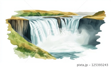 Gullfoss Waterfall. Gullfoss Waterfall hand drawn watercolor illustration Gullfoss Waterfall. Gullfoss Waterfall hand drawn watercolor illustration 125393243