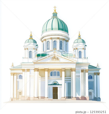 Helsinki Cathedral. Helsinki Cathedral hand drawn watercolor illustration 125393251