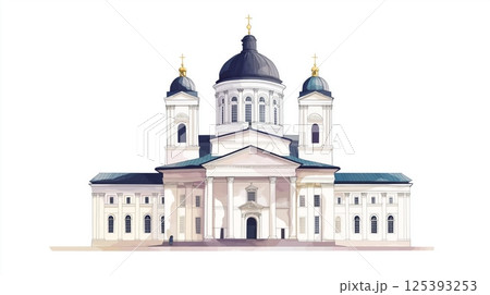 Helsinki Cathedral. Helsinki Cathedral hand drawn watercolor illustration 125393253