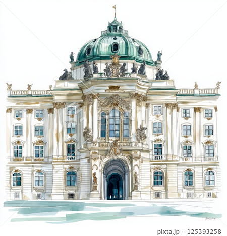 Hofburg Palace. Hofburg Palace hand drawn watercolor illustration 125393258