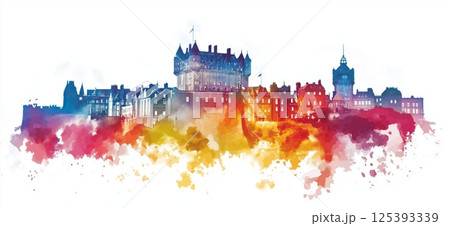 Edinburgh Castle. Edinburgh Castle hand drawn watercolor illustration 125393339