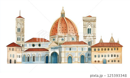 Florence Cathedral. Florence Cathedral hand drawn watercolor illustration Florence Cathedral. Florence Cathedral hand drawn watercolor illustration 125393348