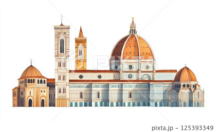 Florence Cathedral. Florence Cathedral hand drawn watercolor illustration Florence Cathedral. Florence Cathedral hand drawn watercolor illustration 125393349