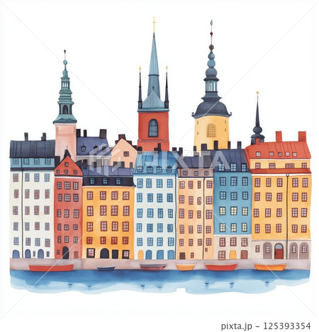 Gamla Stan. Gamla Stan hand drawn watercolor illustration 125393354