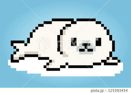 8 bit pixels of sea lion. Animal for asset games and Cross Stitch patterns in vector illustrations. 8 bit pixels of sea lion. Animal for asset games and Cross Stitch patterns in vector illustrations. 125393454