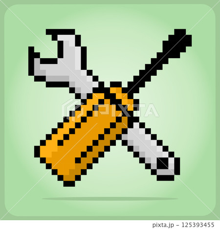 Pixel 8 bit setting symbol icon. screwdriver and wrench pixels in vector illustrations. 125393455