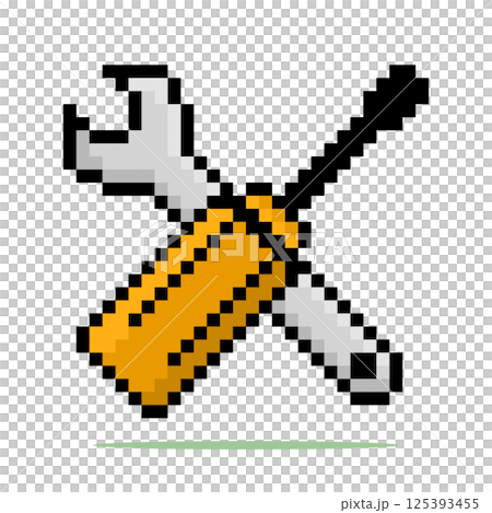Pixel 8 bit setting symbol icon. screwdriver and wrench pixels in vector illustrations. 125393455