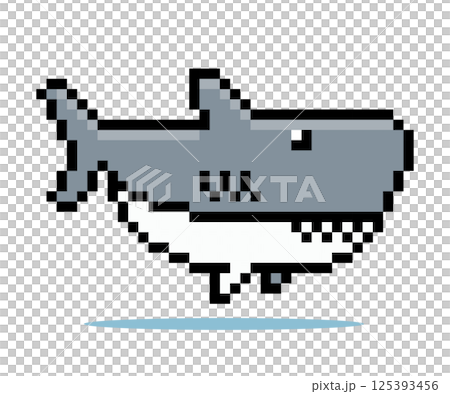 8 bit pixels of shark. Animal for asset games and Cross Stitch patterns in vector illustrations. 8 bit pixels of shark. Animal for asset games and Cross Stitch patterns in vector illustrations. 125393456