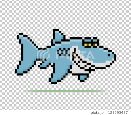 8 bit pixels of shark. Animal for asset games and Cross Stitch patterns in vector illustrations. 125393457