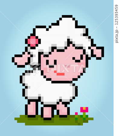 8 bit pixel of sheep. Animal pixels for game assets and cross stitch patterns in vector illustrations. 125393459