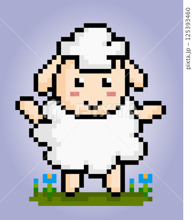 8 bit pixel of sheep. Animal pixels for game assets and cross stitch patterns in vector illustrations. 8 bit pixel of sheep. Animal pixels for game assets and cross stitch patterns in vector illustrations. 125393460