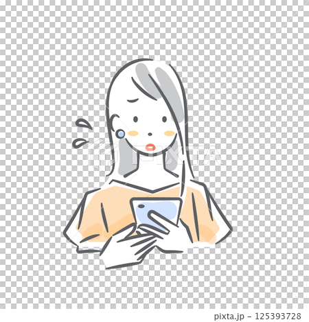 A young woman having trouble looking at her smartphone screen. Stylish watercolor illustration 125393728