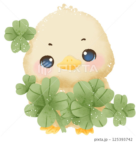 Cute baby goose with shamrocks hand drawn clipart with transparent background. Perfect for cards, crafts, stickers, and spring designs Cute baby goose with shamrocks hand drawn clipart with transparent background. Perfect for cards, crafts, stickers, and spring designs 125393742