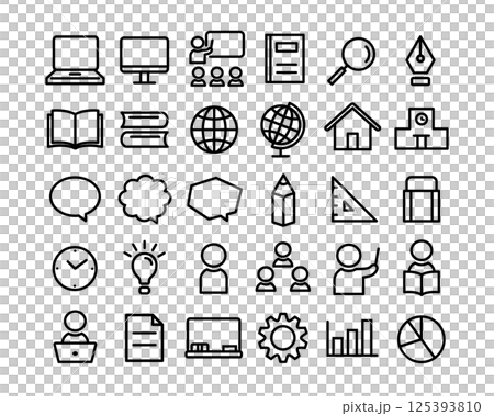 学校・勉強・教室のシンプルアイコン集（線太め） 125393810