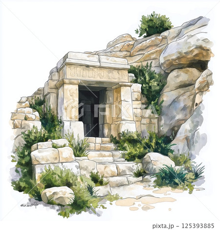 Ggantija Temples. Ggantija Temples hand drawn watercolor illustration 125393885