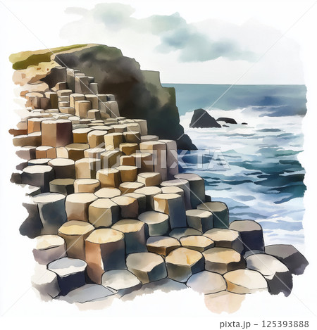 Giants Causeway. Giants Causeway hand drawn watercolor illustration Giants Causeway. Giants Causeway hand drawn watercolor illustration 125393888