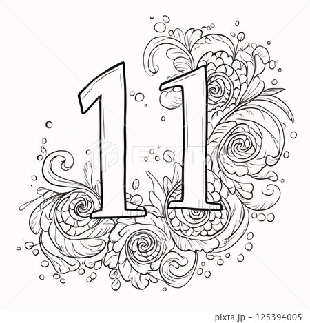 Number 11 in floral doodle style. Hand drawn vector illustration. Number 11 in floral doodle style. Hand drawn vector illustration. 125394005