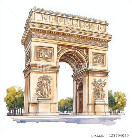 Arc de Triomphe. Arc de Triomphe hand drawn watercolor illustration Arc de Triomphe. Arc de Triomphe hand drawn watercolor illustration 125394029