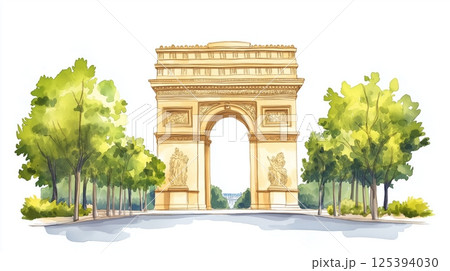 Arc de Triomphe. Arc de Triomphe hand drawn watercolor illustration Arc de Triomphe. Arc de Triomphe hand drawn watercolor illustration 125394030