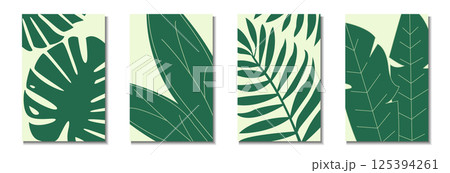 Green plants backdrop set. Vector illustration of a set of green leaves. Tropical leaves set of banners. Green plants backdrop set. Vector illustration of a set of green leaves. Tropical leaves set of banners. 125394261