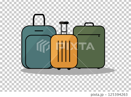 A set of travel suitcases isolated on white. Three suitcases colorful illustration. Travelling bags simple illustration.  125394263