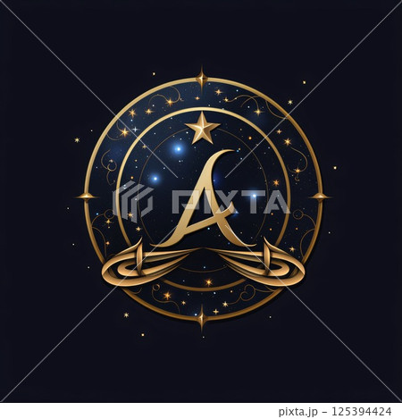 Vector illustration of letter A in a circle of gold with a lot of stars. Vector illustration of letter A in a circle of gold with a lot of stars. 125394424