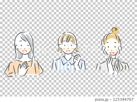 Happy female avatar set: simple and stylish watercolor illustrations 125394707