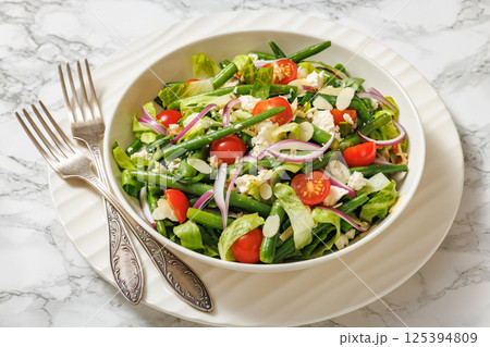 Green Bean Tomato Romaine lettuce Cheese Salad 125394809
