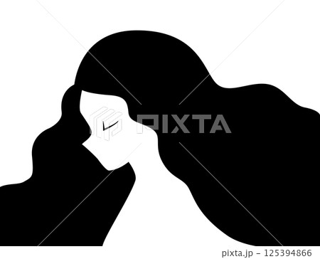 woman cartoon side face with long hair silhouette for illustration, book and salon 125394866