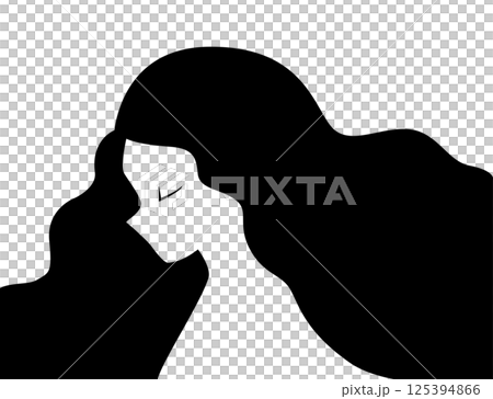 woman cartoon side face with long hair silhouette for illustration, book and salon 125394866
