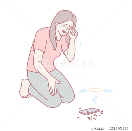 Illustration Depicting Emotional Distress Associated with a Broken Phone or Device Illustration Depicting Emotional Distress Associated with a Broken Phone or Device 125395135