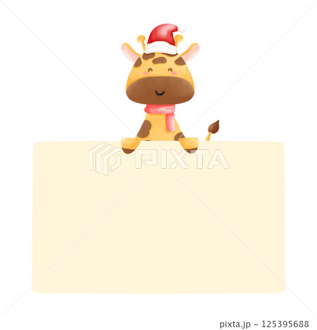 snowman with blank banner, animal text box, yellow frame 125395688