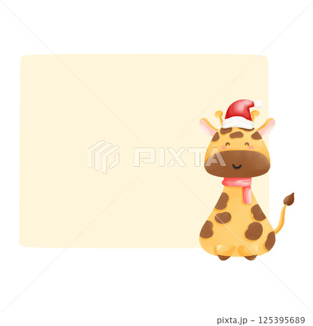 snowman with blank banner, animal text box, yellow frame 125395689