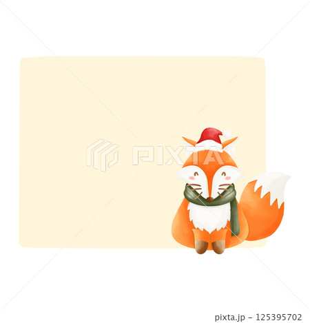 snowman with blank banner, animal text box, yellow frame 125395702