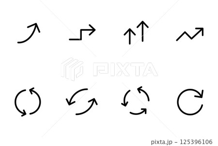 白黒でかわいいシンプルな矢印アイコンのセット、成長とリピート 125396106