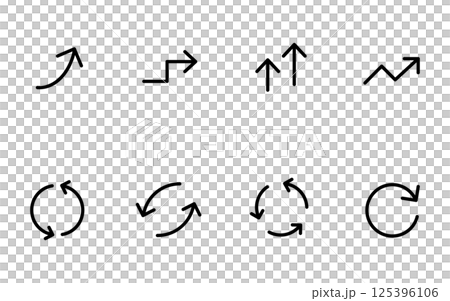 一組黑白、增長和重複的可愛簡單箭頭圖標 一組黑白、增長和重複的可愛簡單箭頭圖標 125396106