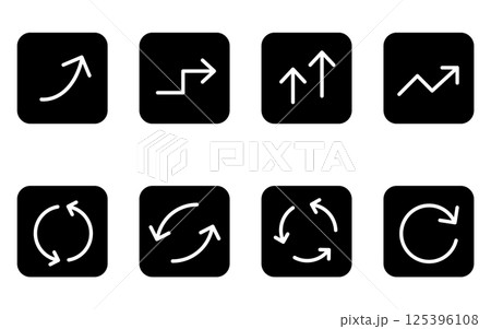 白黒でかわいいシンプルな矢印アイコンのセット、成長とリピート(四角ボタンタイプ) 白黒でかわいいシンプルな矢印アイコンのセット、成長とリピート(四角ボタンタイプ) 125396108