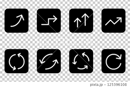 白黒でかわいいシンプルな矢印アイコンのセット、成長とリピート(四角ボタンタイプ) 白黒でかわいいシンプルな矢印アイコンのセット、成長とリピート(四角ボタンタイプ) 125396108
