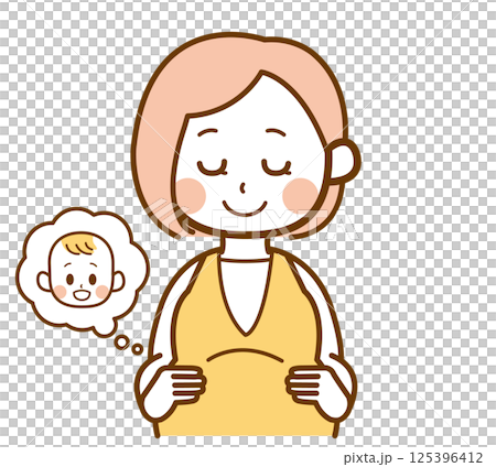お腹に手を当てて微笑む妊婦さん 125396412