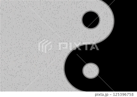 Yin-yang background with white luxury glittering. A yin-yang symbol in black and white with copy space. Black yin and yang texture. Yin and yang. 125396758