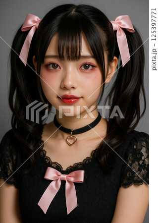 サブカル・地雷系ファッション・メイクを纏った女性のアップ 125397771