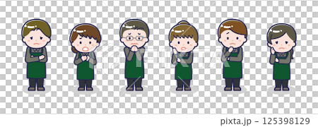 Various people set _ confused _ restaurant clerk Various people set _ confused _ restaurant clerk 125398129