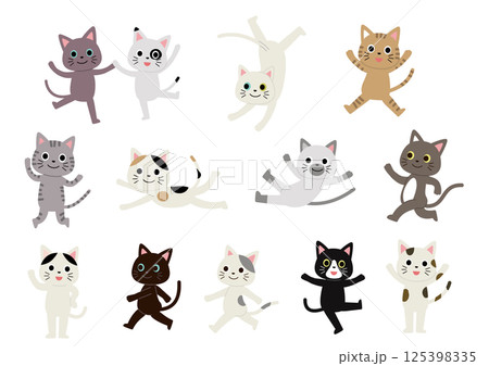 いろんなポーズのいろんな猫のイラストセット いろんなポーズのいろんな猫のイラストセット 125398335