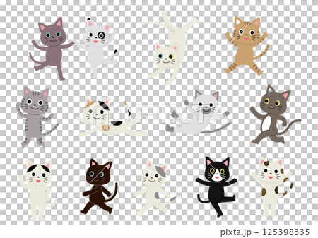 A set of illustrations of various cats in various poses 125398335
